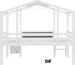 Cama alta doble moderna con tobogán para dormitorio de niños y niñas, altura ajustable, ecológica, cómoda, estilo casa, <span class=keywords><strong>pizarra</strong></span>, luz - Product Image 4