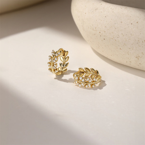 S925 Sterling <b>Silver</b> Classic Branch Design Zircon Huggie Hoop <b>Cuff</b> <b>Earrings</b> for Women - Product Image 3