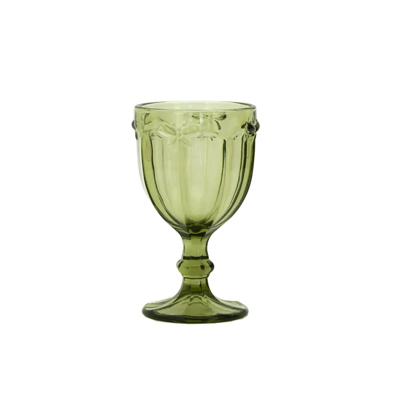 290ml Vintage Green Colored Glass Stem Goblet T1020B-G