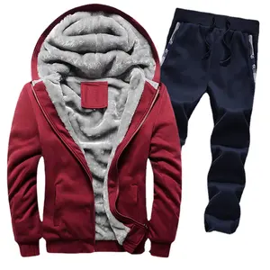 Men's plus fleece solid color hoodie set Plus size slim-fit tracksuit Youth thick warm hooded coat 5XL