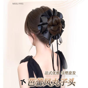 Elegant Women's Bun Wig Clip With <b>Ribbon</b> <b>Bow</b> High Temperature Wire Hair Accessory For Party Any Face Shape - Product Image 5