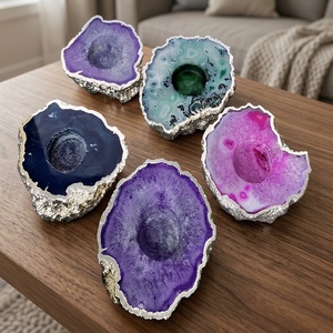 Porte-bougie en fluorite bleue polie, géode, pierre naturelle irrégulière, décoration d'intérieur - Product Image 3