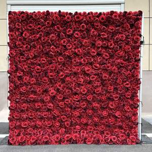Enrouler la fleur rouge artificielle toile de fond murale 5D Rose fleur panneau Arrangement de mariage pour la décoration d'événement - Product Image 3