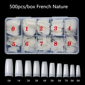 Professional Salon 500PCS Clear Long Square Nail Art Tips Full Half Cover Press On Coffin Gel Set Nail Tools