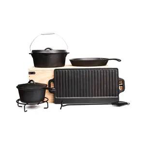 Bộ Nồi Nấu Ăn Cắm Trại Bộ 7 Món Bộ Dụng Cụ Nấu Ăn Bằng Gang Đúc BBQ Cắm Trại Ngoài Trời Du Lịch