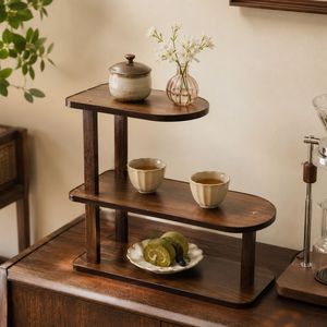 Desktop <b>Shelf</b> Multi Tiered Wooden Organizer For Teacups Coffee Cups Water Glasses <b>Standing</b> Type Rectangle Shape - Product Image 1