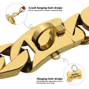 Venta al por mayor Pitbull lujo perro cadena Collar oro encanto cubano enlace perro collares y correa - Product Image 5