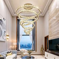 Suspension Moderne Simple Anneau, Grande Lampe de Plafond Cercle en Cristal de Luxe, pour Escalier Long, Décoration Hôtel Maison, Lustre LED