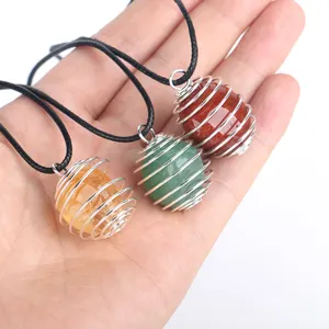 wholesale natural crystal tumble necklace green aventurine red jasper citrine cage pendant