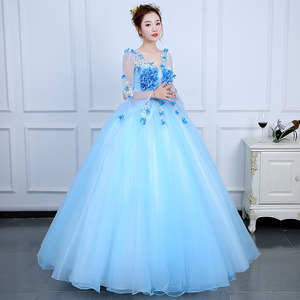 Sky Blue Long Evening Gown With Straps Polyester Women Stage Performance Dress For Banquets And Photo Studio Themes - Product Image 2