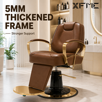 Fauteuil de Barbier Inclinable Rétro Moderne, Cadre Doré, Cuir Marron, Chaise de Coiffure Couleur Personnalisée, Mobilier de Salon, Vente en Gros Usine