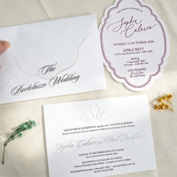 Undangan Pernikahan Letter Press Mewah, Kartu Undangan Potongan Tidak Beraturan Dengan Amplop Bergambar Angsa Watercolour & Kartu RSVP