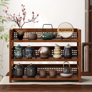 Nuevo estante de almacenamiento/exhibición de escritorio de madera maciza de tres niveles, estilo chino antiguo, multifuncional, moderno y minimalista. - Product Image 3