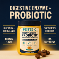 PEITEBIO Enzymes digestives et probiotiques à mâcher pour chiens, pour la digestion et l'équilibre intestinal, saveur citrouille, 120 unités