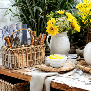 <b>Rattan</b> <b>Storage</b> <b>Basket</b> Rectangle Multifunctional Kitchen Tableware Organizer Neatening <b>Storage</b> - Product Image 4