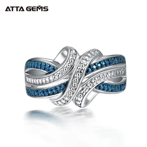 Personalizado de las mujeres de los hombres mano de Real diamante anillo de boda blanco y azul chapado en oro de Plata de Ley