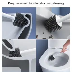 Escova de limpeza de banheiro de plástico macio TPR com logotipo personalizado, com suporte, alça longa, purificador de silicone para banheiro