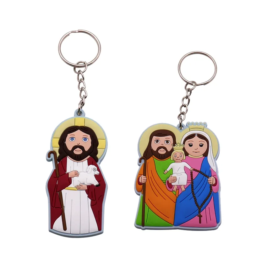 جميع أنواع سلاسل مفاتيح دينية مخصصة حسب الطلب ثلاثية الأبعاد PVC طرية مسيحية من المطاط هدايا ترويجية
