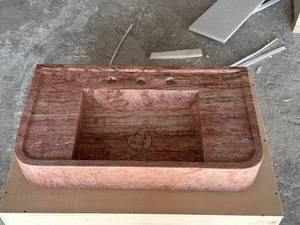 Lavabo Flotante de Mármol Natural de Lujo, Lavabo Integrado de Piedra, Encimera de Baño Acanalada Montada en la Pared, Personalizado OEM ODM - Product Image 5