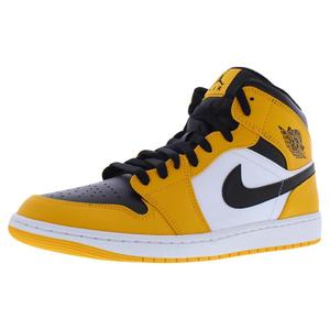 Zapatillas Nike Air Jordan 1 Mid de cuero para hombre, color negro taxi y blanco, estilo baloncesto - Product Image 1