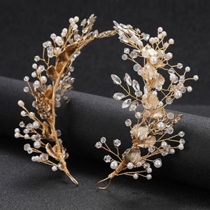 Serre-tête de mariée artisanal en feuille d'or, flexible, avec perles, style bohème, orné de cristaux floraux, pour mariées, demoiselles d'honneur et soirées de bal - Product Image 4