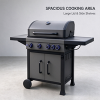 Barbecue à gaz en acier inoxydable de haute qualité avec 4+1 brûleurs, grille en maille et brûleur latéral pour barbecue extérieur autonome