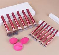 Ensemble de 15 pinceaux vegan de luxe, doux et haut de gamme, avec logo personnalisé, kit de maquillage pour le visage, les yeux et les lèvres, avec éponge et houppette, nouvelle arrivée