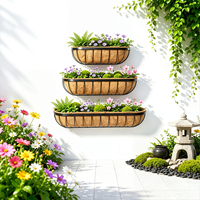 Panier mural ovale long en fer renforcé de style rustique vintage avec doublure en coco pour jardins, maisons, patios, balcons, restaurants, cafés, hôtels, fleuristes