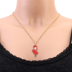 Collar con Colgante <span class=keywords><strong>de</strong></span> <span class=keywords><strong>Mapa</strong></span> Nacional <span class=keywords><strong>de</strong></span> <span class=keywords><strong>Túnez</strong></span>, <span class=keywords><strong>África</strong></span> del Norte, en Acero Inoxidable Impermeable, Joyería Moderna al por Mayor para Hombres y Mujeres - Product Image 4