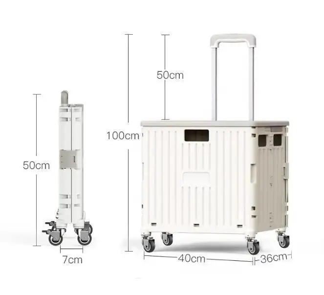 China Hoge Kwaliteit Opvouwbare Opbergdoos Plastic Draagbare Winkelwagen Trolleys Met Deksel