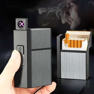 Caja de cigarrillos compacta con capacidad de paquete de 20 con encendedor electrónico de arco de plasma de doble pulso Su compañero de viaje