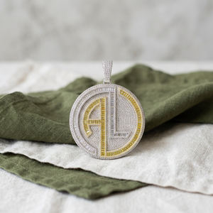 Hip Hop Iced Out Custom Bubble Letter Round <b>Medallion</b> Pendant 925 Sterling Silver Rhodium Plated Charm with Sparkling - Product Image 1