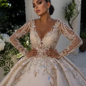 Gaun pengantin perempuan 2024 gaun pengantin gaun pengantin elegan Vestidos De Novia gaun pernikahan pengantin manik-manik renda payet