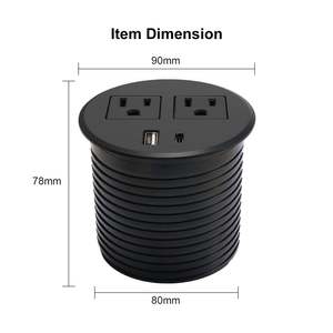 Construído em Counter Conference Table US Round Grommet Power Outlet Socket com 2AC Outlet USBA + USB-C /Round Desktop Power Charging - Product Image 2