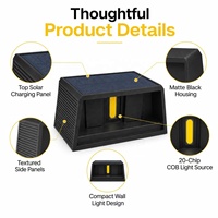 Lámpara de Pared Solar Compacta de 300 Lúmenes, 20 Chips COB, Panel de 8x6cm, para Jardín, Escaleras, Patio, Valla, Escalones