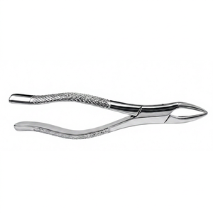 Forceps d'extraction dentaire en acier inoxydable chromé avec poignées texturées et pointes dentelées - Product Image 1