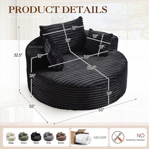Sofá Comprimido ODM, Sillón Ecológico, Sofá Cama Redondo Grande sin Estructura, Relleno de Esponja, Funda de Pana Extraíble - Product Image 5