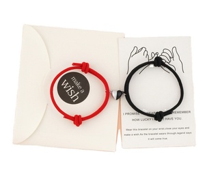 3mm renkli kordon <span class=keywords><strong>dize</strong></span> düğümlü ayarlanabilir kalp mıknatıs Charm çift bilezikleri sevgililer günü hediyeleri karton zarf paketlenmiş - Product Image 1