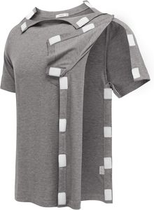Camisetas de recuperación postoperatoria Deyeek de poliéster dobby para hombre, con abertura completa en el hombro, manga corta, adaptables para quimioterapia - Product Image 3
