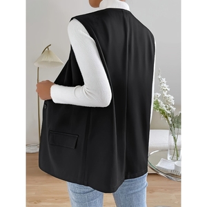 V-Neck Single Button Solid Color <b>Long</b> Solid <b>Women's</b> <b>Vest</b> <b>Top</b> Fashion - Product Image 2