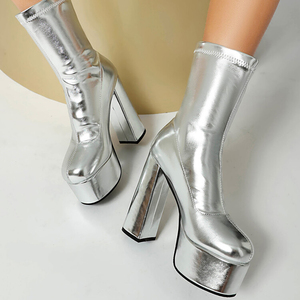 Big Feet Size 48 Women Thick Platform Short <b>Boots</b> High Chunky Heels Ankle Booties Square Toe Stretchy on Custom Shoes - Product Image 1