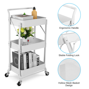 Trolley Folding Storage Shelves Movable Storage Shelves Organizer Multipurpose Foldable Metal Storage Rack for Kitchen Home - Product Image 4