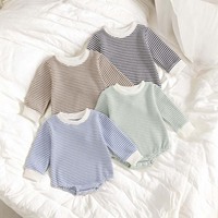 Vêtements personnalisés purs et solides pour nouveau-nés Combinaison grenouillère pour bébé rayée à manches longues en coton biologique gaufré