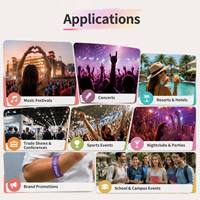 Bracelets jetables écologiques imprimés sur mesure avec logo personnalisé en tissu polyester pour événements de clubs et festivals de musique