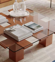 Table basse moderne en verre trempé et bois avec rangement multifonctionnel, portable et durable pour le salon