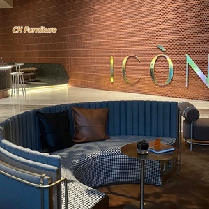 Set divano con struttura in acciaio inossidabile preferito a forma di area reception della caffetteria semicircolare - Product Image 4