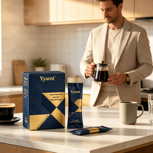 Café Instantáneo con Extracto de Plantas Herbales Naturales, 10g*10 Sobres, Caja de Papel Geométrica Azul Oscuro Dorado, Bebida Botánica Pura - Product Image 2