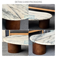 Design moderne de luxe en marbre naturel Calactta Viloa gris rose avec pied en bois Table basse d'appoint pour le salon