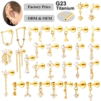Boucles d'oreilles pendantes en titane ASTM F136 pour cartilage, avec zircone cubique, piercing hypoallergénique pour labret et tragus, vente en gros OEM