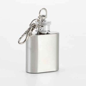 Stainless Steel Square <b>Flask</b> With Carabiner Keychain Portable Travel Bottle Minimalist Design - Product Image 1
